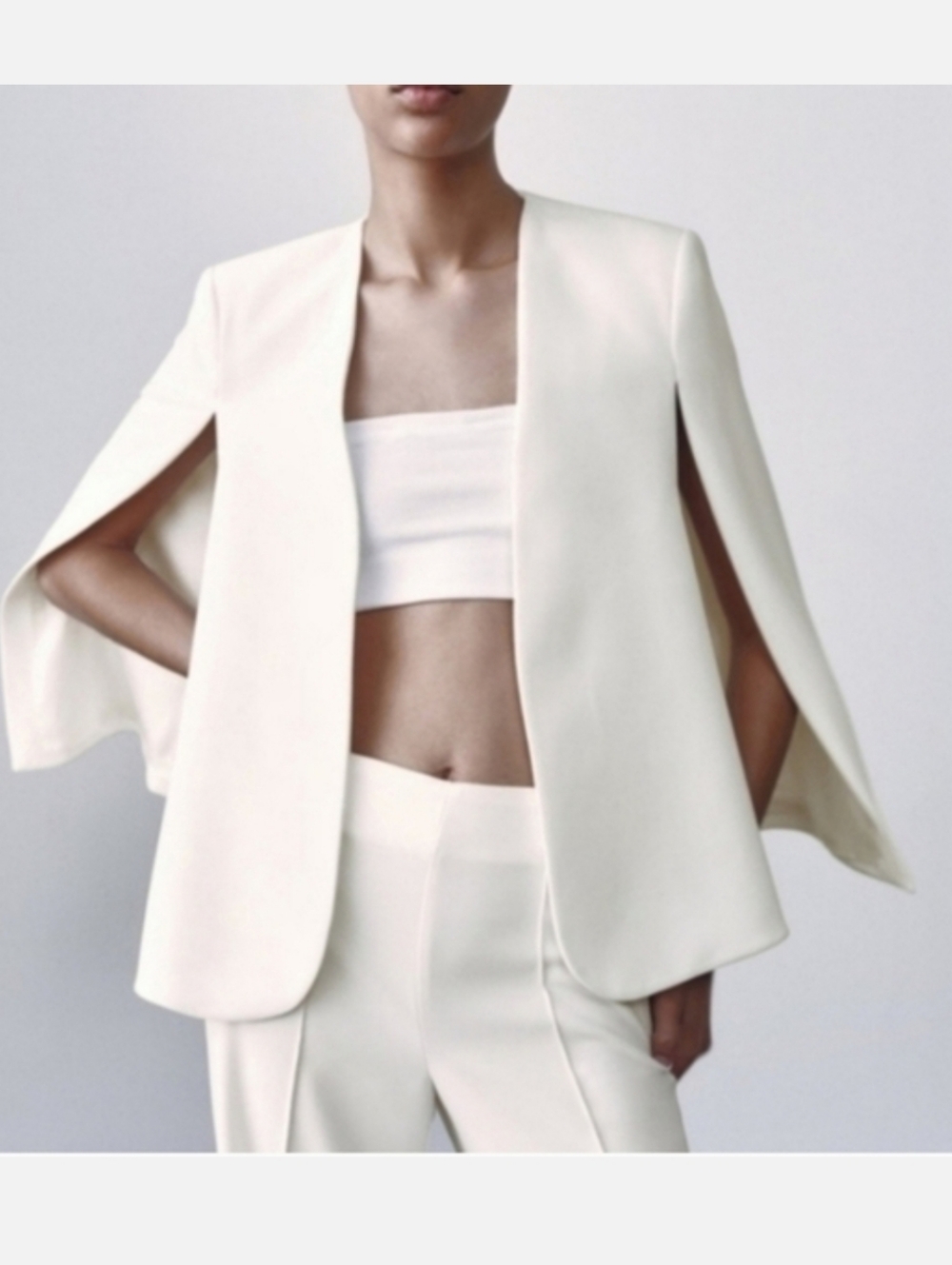 ZARA CAPE BLAZER WHITE SIZE L - Picture 12 of 15